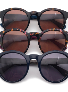 复古圆框太阳镜男女款墨镜户外遮阳镜一套三色含配套镜盒镜布包装