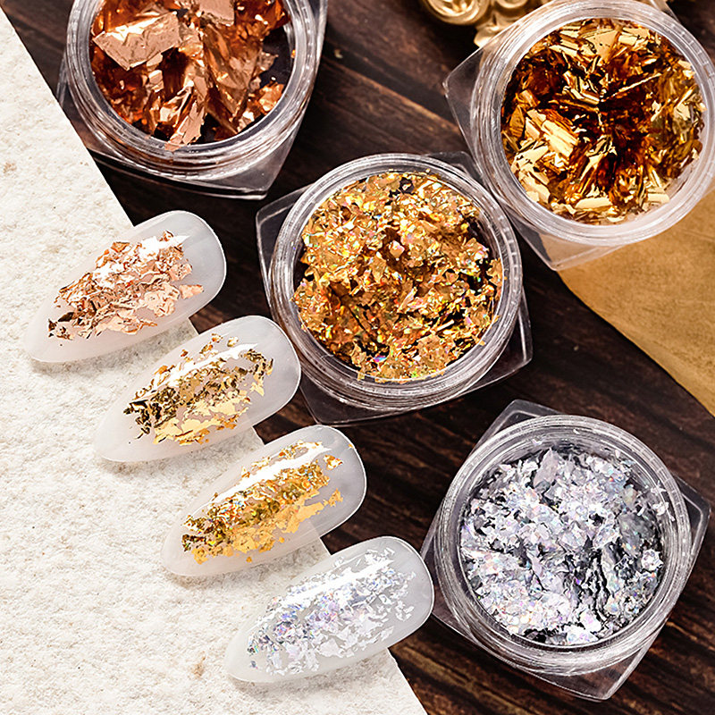 网红美甲超闪金箔纸饰品锡箔碎片铂金纸金银色日系指甲油胶装饰纸