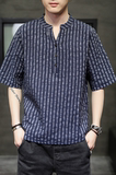 男士夏季短袖T恤棉麻风大码潮印花刺绣缎彩QT4066-T117，男装T恤，电商A227