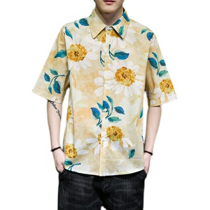 大码短袖衬衫免烫宽松潮花衣服夏休闲刺绣T恤QT4066-T2118图片