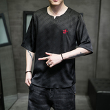 男士夏季短袖T恤棉麻风大码潮印花刺绣透QT4066-T2116，男装T恤，电商A227
