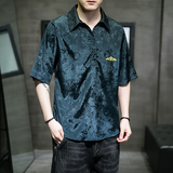 大码短袖衬衫风宽松潮缎彩夏休闲刺绣T恤QT4066-T2117-P55，男装衬衫，电商A227
