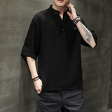 中国风T恤男士夏季短袖时尚宽松亚麻刺绣大码QT4066-T105-P55，男装Polo衫，电商A227