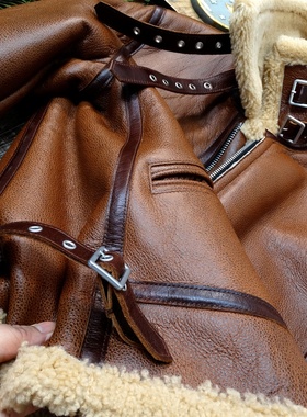 代工日版B3羊皮毛一体皮夹克新品日系复古真皮皮衣保暖