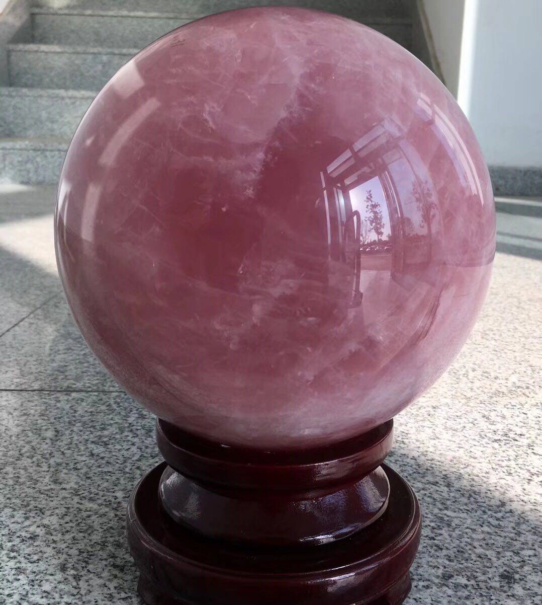 天然粉水晶球摆件巴西粉晶圆球粉水晶招桃花旺人缘19cm.10kg