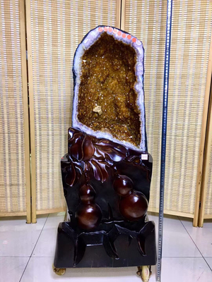 天然黄水晶洞黄晶洞聚宝盆钱袋黄晶洞原石摆件家居饰品81公斤