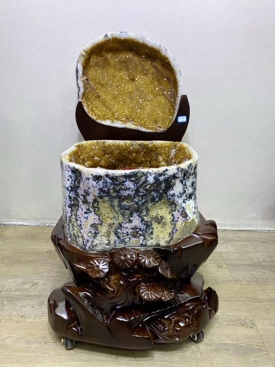 天然黄水晶钱袋原石黄水晶洞晶花巴西黄水晶聚宝盆奇石摆件60kg