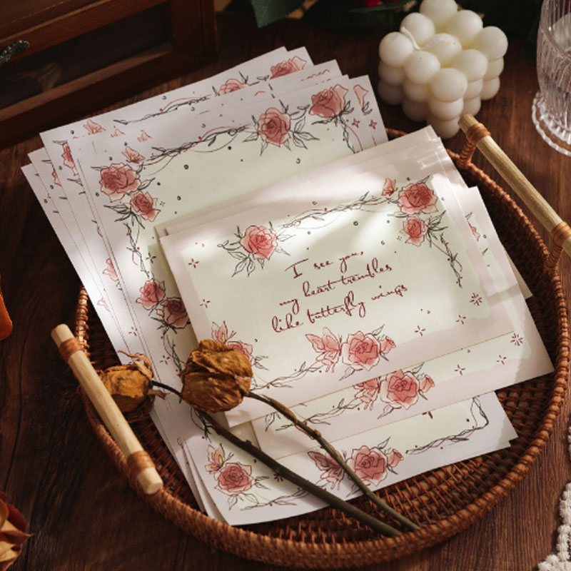 高颜值书写纸ins浪漫玫瑰信封信纸 节日告白复古文艺手写情书信笺