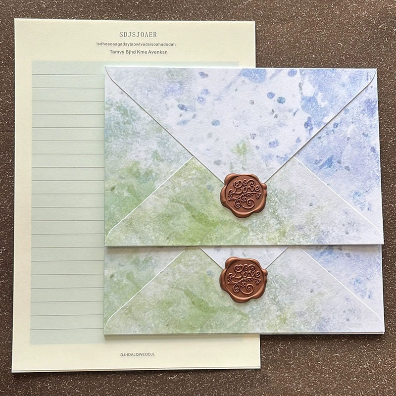 森系水彩信封套装小清新唯美蓝绿晕染手写书信笺氛围感好物送闺蜜
