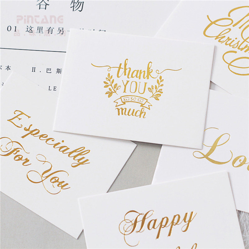 简约烫金祝福小卡片单页留言英文感谢节日鲜花礼品包装盒装饰贺卡