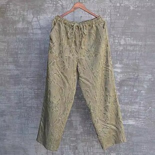 三世一木极简风亚麻休闲裤男女宽松直筒长裤松紧腰百搭显瘦