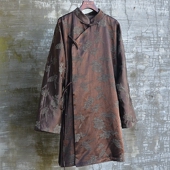 休闲大码 原创女装 秋冬加内衬盘扣提花旗袍裙短袍中长唐装 文艺显瘦