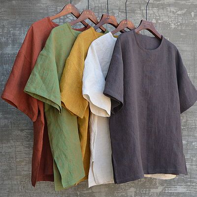 三世一木五分袖夏季亚麻套头衫