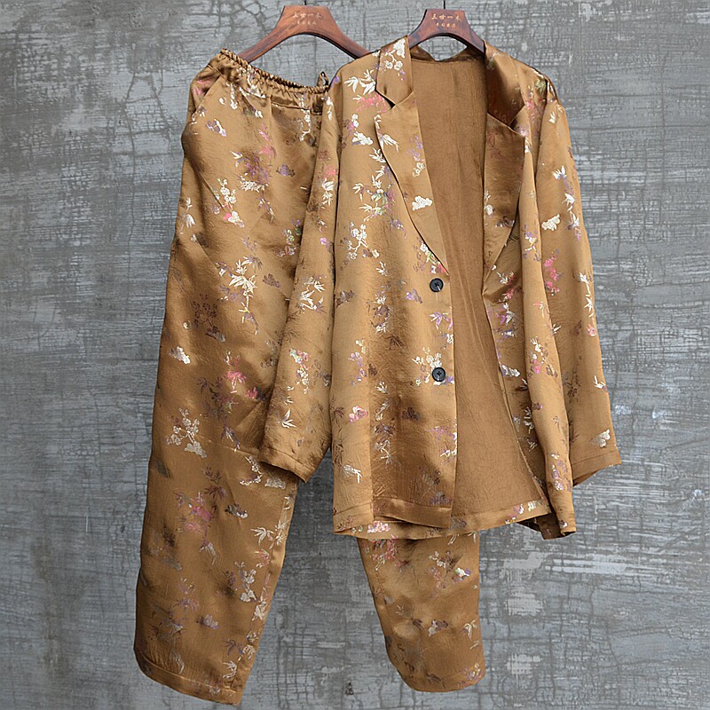 女装春夏醋酸西装套装高级感休闲宽松西服直筒裤西装显瘦气质