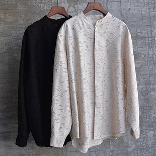 三世一木男原创时尚立领镂空衬衫抗皱打底衫休闲百搭开衫大码帅气