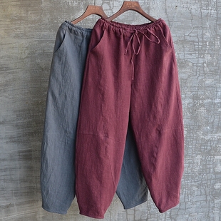 三世一木春秋厚款哈伦长裤休闲打坐松紧腰原创大码文艺经典休闲帅