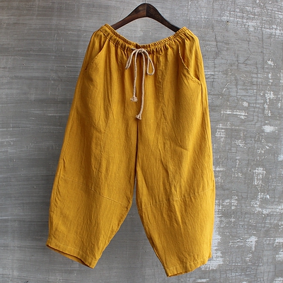 青春中性亚麻立体裁剪流行八分裤