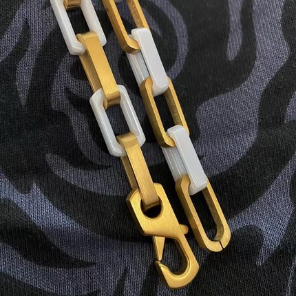 原创18k金色钛钢拼白陶瓷竹节链 欧美潮牌嘻哈男项链手链日常配饰