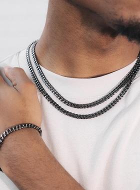 6mm街头黑色潮酷古巴项链 ins网红嘻哈高街配饰潮牌cuban素链颈链