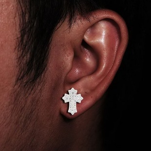 新款s925纯银莫桑石十字架耳钉冰糖钻男女时尚通勤轻奢耳环配饰