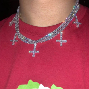 一排五个十字架 新款 GangGang同款 Higher 说唱配饰 嘻哈锆石项链