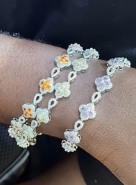 满钻紫色四叶草锆石手链女可调节