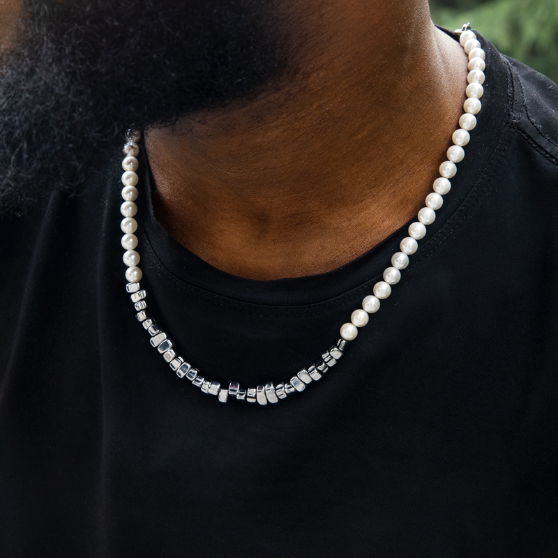 thumbnail for Irregular men's necklace broken gold hip-hop sweater chain niche design sense light luxury couple pearl splicing clavicle chain