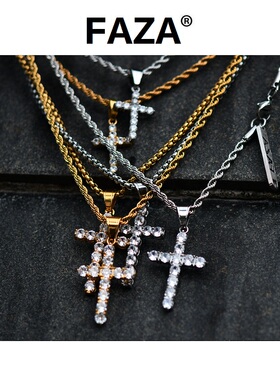 马思唯同款十字架吊坠嘻哈项链潮流情侣百搭简约锆石街头说唱配饰