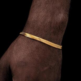 欧美不锈钢刀片扁蛇骨手链简约男女手环嘻哈潮流百搭饰品不易掉色