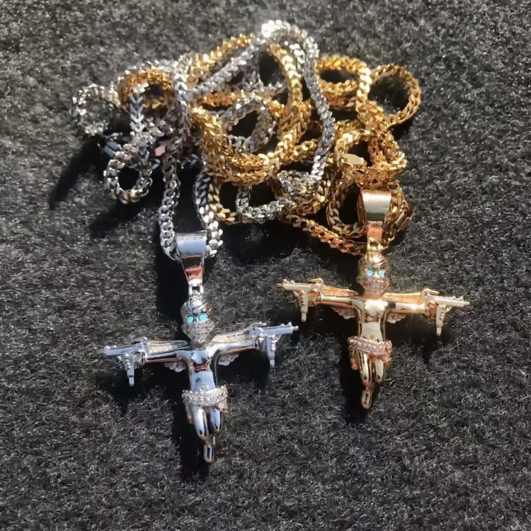 欧美酷帅嘻哈双枪蒙面天使项链 高品质冲锋枪angel吊坠送礼潮饰品