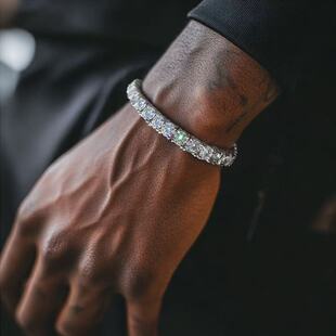 欧美潮牌嘻哈手链简约时尚10mm一排大锆石网球链男士手链饰品