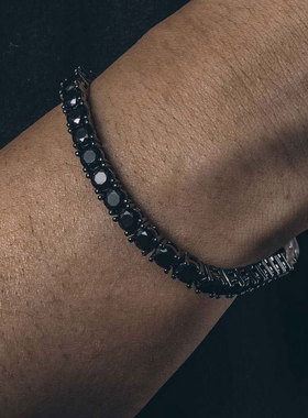 新款5mm黑色锆石网球链简约男士