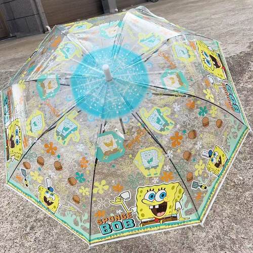 海绵宝宝儿童卡通雨伞透明手动长柄双人加厚加固可爱女孩学生上学
