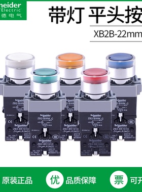 施耐德带灯平头按钮LED灯XB2BW33B1C自复位41常开常闭开关220V24V