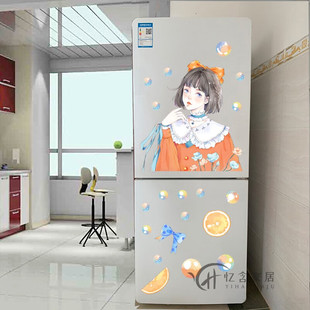 卡通双开门冰箱贴纸小图案贴画防水墙贴墙装饰厨房橱柜门贴可移除