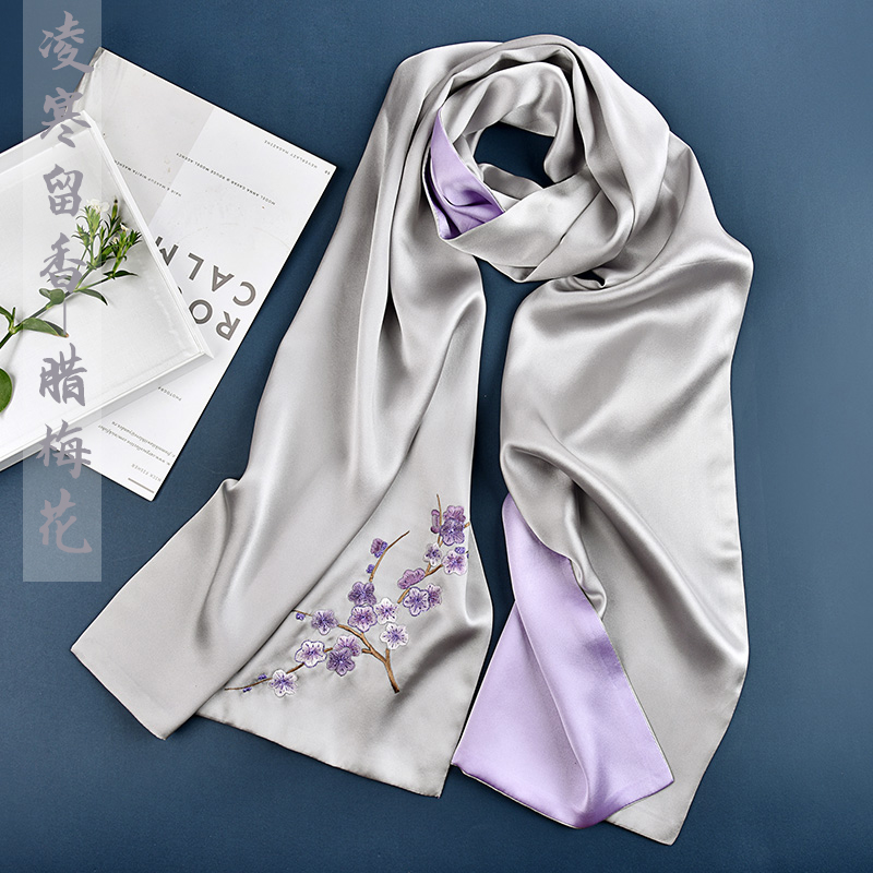 非遗蜀绣丝巾100%真丝围巾