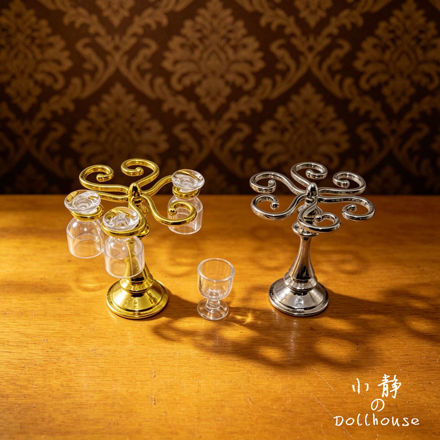 小布娃娃屋配件复古欧式铁艺迷你仿真摆件桌面道具微缩酒杯架模型