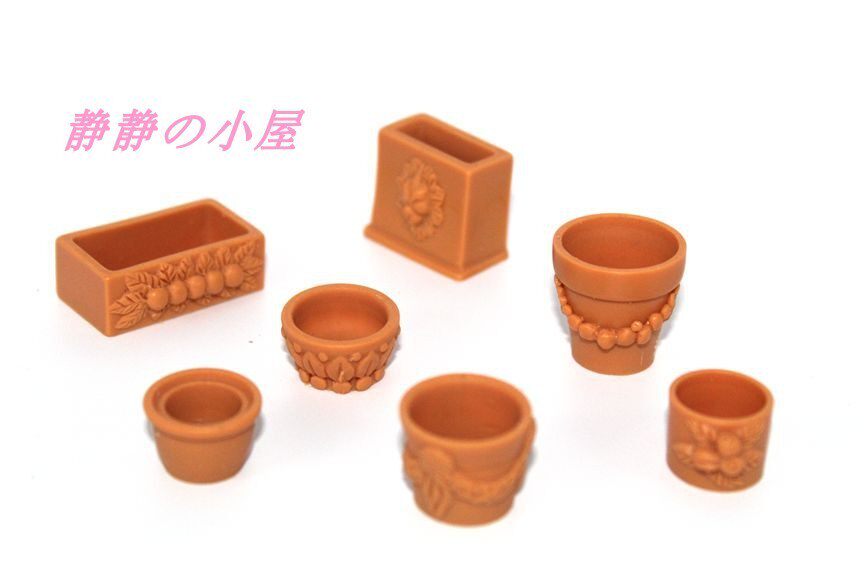 1:12娃娃屋配件 DIY场景模型 微缩食玩拍摄布景迷你仿真花盆7件套