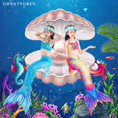 Ghnatygren小女孩美人鱼泳衣女生多角美人鱼尾显瘦泳装 女童游泳服