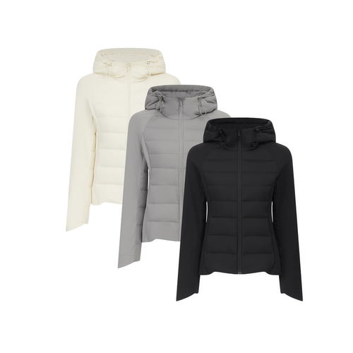 “95鹅”连帽纯色简约格纹羽绒服