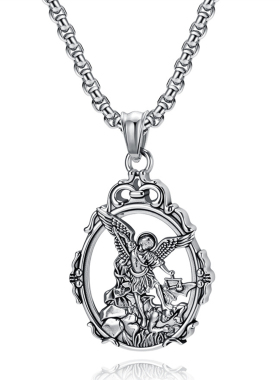 男女钛钢复古大天使圣米迦勒项链