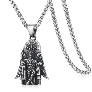 暗黑风堕落天使撒旦巴弗灭倒五芒星项链帅气男女个性钛钢复古吊坠