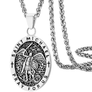 小众设计大天使长圣米迦勒项链嘻哈潮男个性钛钢复古椭圆吊坠饰品