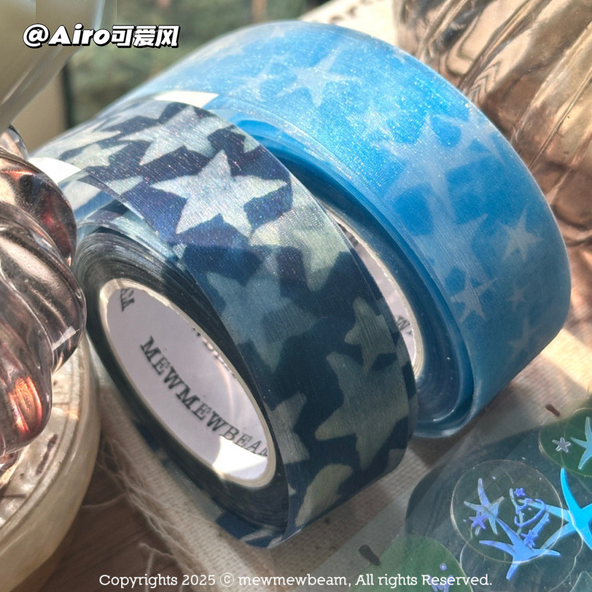 韩国mewmewbeam亮片闪光胶带蓝色星星金葱闪装饰贴纸卷手账素材贴