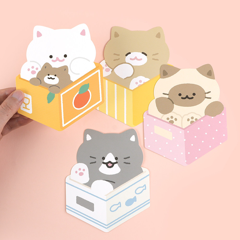 韩国pinkfoot可爱猫咪贺卡生日明信片喵喵礼物盒迷你卡片信封套装