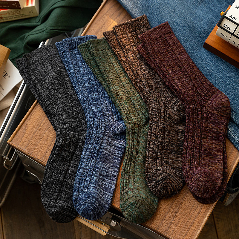 文艺复古袜子毛线袜粗线堆堆袜秋冬长筒女日系韩国配鲨鱼裤雪地靴