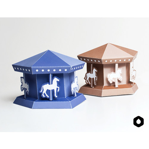 游乐园游乐场旋转木马立体纸模型