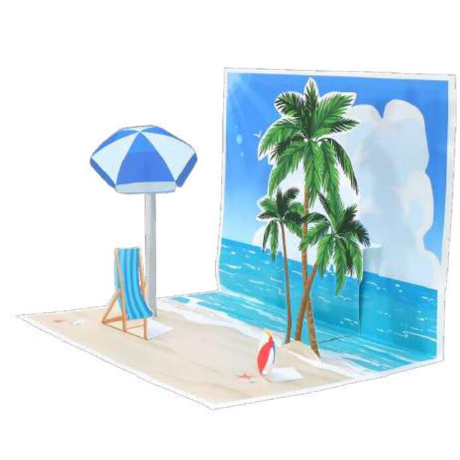 海浪沙滩海滩立体场景3d立体纸模型diy手工制作儿童益智折纸玩具