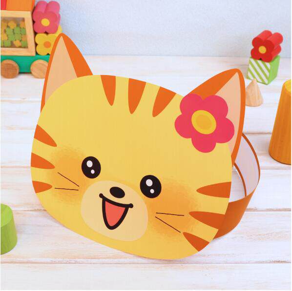 儿童动物面具小花猫头饰3d立体纸模diy手工制作儿童益智折纸玩具