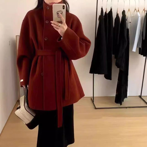 2025新款韩版显瘦立领双面羊绒羊毛大衣女中长款小个子毛呢外套女